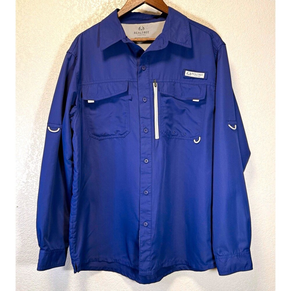 Realtree Fishing Men’s L Patriot Blue Long Sleeve Ventilated Fishing Shirt